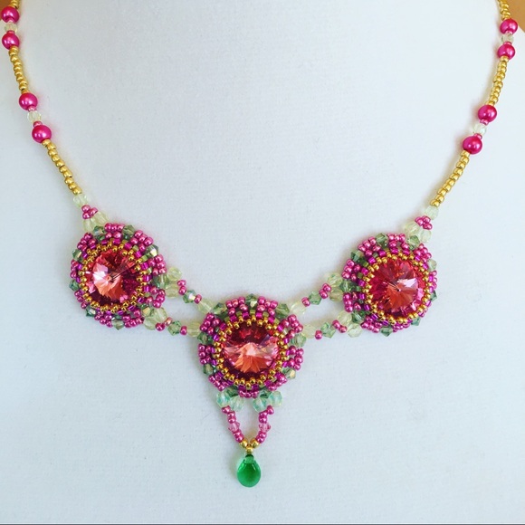 HANDMADE Pink Beaded Statement Necklace - Picture 2 of 4